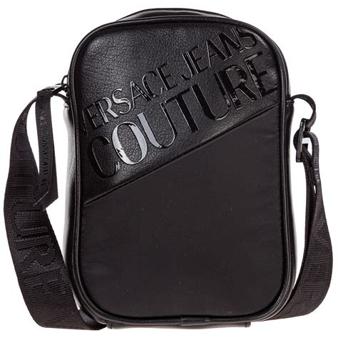 versace collection black leather messenger bag|Versace crossbody bag men's.